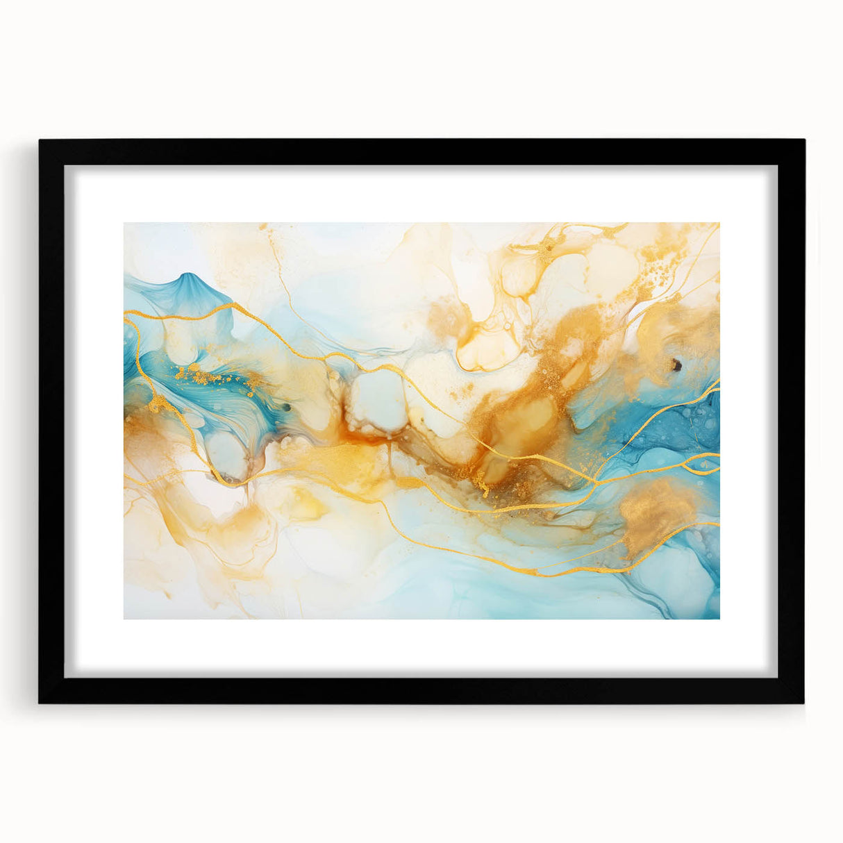 Abstract Glam Wall Art - Fluid Blue and Gold Accents on Canvas