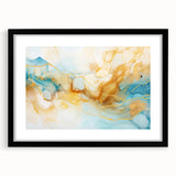 Abstract Glam Wall Art - Fluid Blue and Gold Accents on Canvas