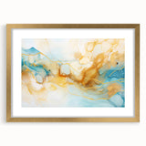 Abstract Glam Wall Art - Fluid Blue and Gold Accents on Canvas