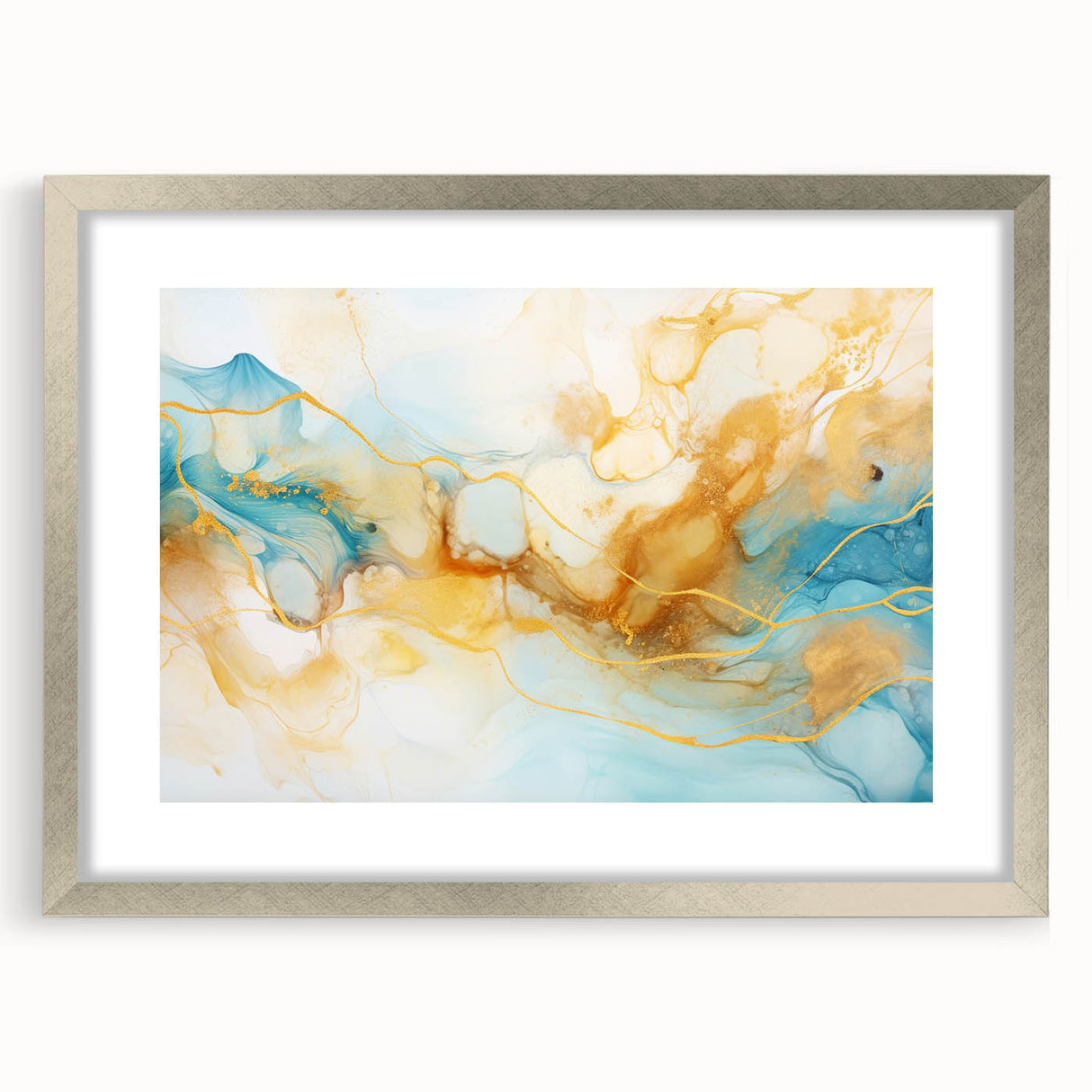 Abstract Glam Wall Art - Fluid Blue and Gold Accents on Canvas