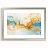 Abstract Glam Wall Art - Fluid Blue and Gold Accents on Canvas