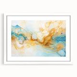 Abstract Glam Wall Art - Fluid Blue and Gold Accents on Canvas
