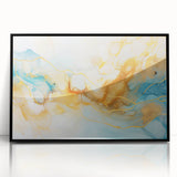 Abstract Glam Wall Art - Fluid Blue and Gold Accents on Canvas
