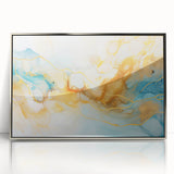 Abstract Glam Wall Art - Fluid Blue and Gold Accents on Canvas