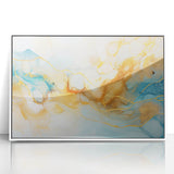 Abstract Glam Wall Art - Fluid Blue and Gold Accents on Canvas