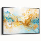 Abstract Glam Wall Art - Fluid Blue and Gold Accents on Canvas