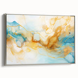 Abstract Glam Wall Art - Fluid Blue and Gold Accents on Canvas