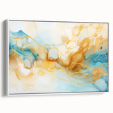 Abstract Glam Wall Art - Fluid Blue and Gold Accents on Canvas