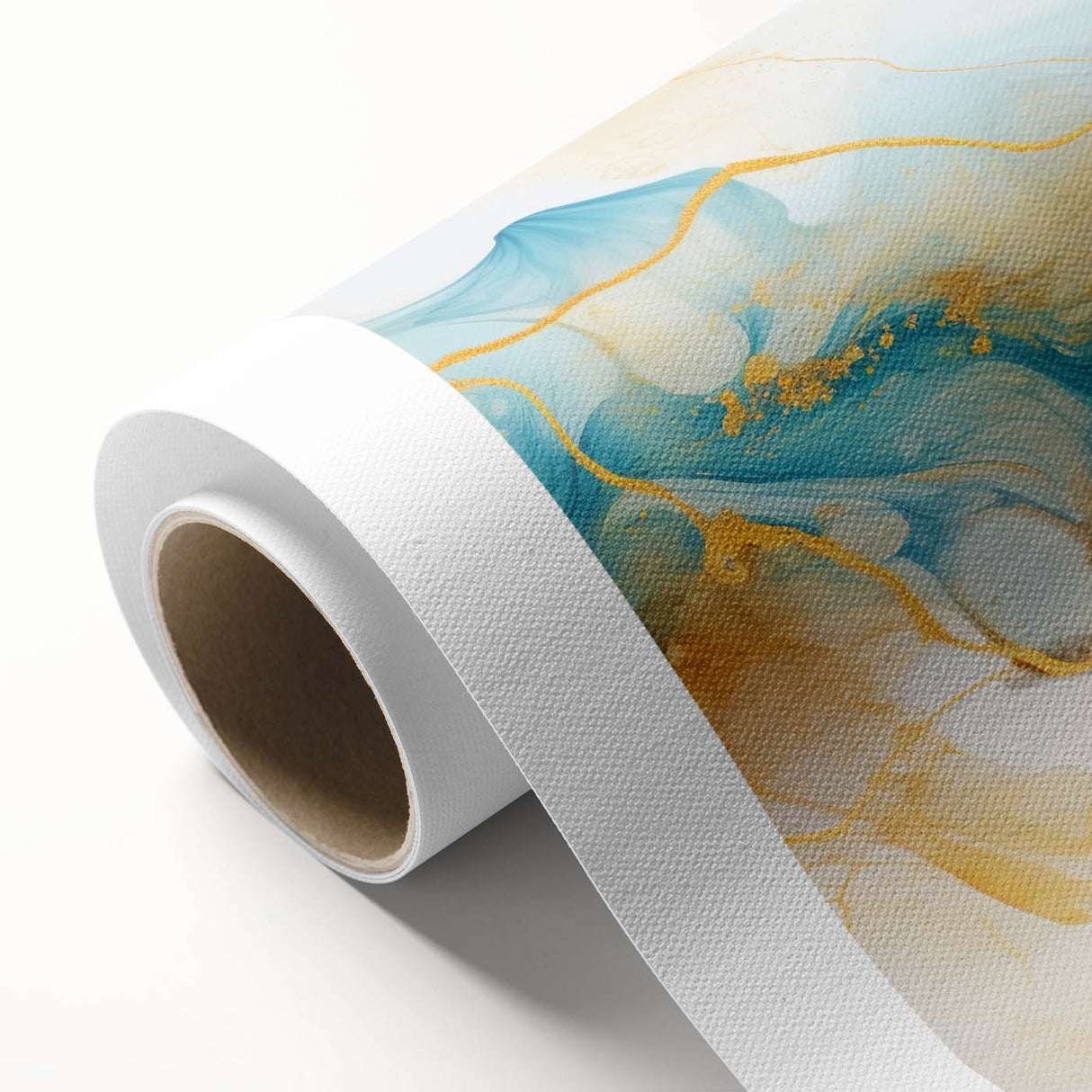Abstract Glam Wall Art - Fluid Blue and Gold Accents on Canvas