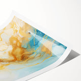 Abstract Glam Wall Art - Fluid Blue and Gold Accents on Canvas