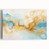 Abstract Glam Wall Art - Fluid Blue and Gold Accents on Canvas