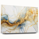 Elegant Abstract Wall Art - Fluid Gold and Blue Accents on Canvas