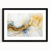 Elegant Abstract Wall Art - Fluid Gold and Blue Accents on Canvas