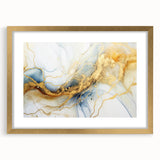 Elegant Abstract Wall Art - Fluid Gold and Blue Accents on Canvas