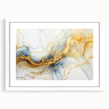 Elegant Abstract Wall Art - Fluid Gold and Blue Accents on Canvas