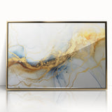 Elegant Abstract Wall Art - Fluid Gold and Blue Accents on Canvas