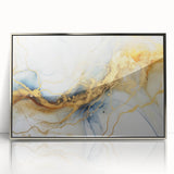Elegant Abstract Wall Art - Fluid Gold and Blue Accents on Canvas