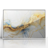 Elegant Abstract Wall Art - Fluid Gold and Blue Accents on Canvas