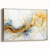 Elegant Abstract Wall Art - Fluid Gold and Blue Accents on Canvas