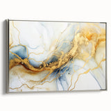 Elegant Abstract Wall Art - Fluid Gold and Blue Accents on Canvas
