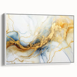 Elegant Abstract Wall Art - Fluid Gold and Blue Accents on Canvas