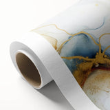 Elegant Abstract Wall Art - Fluid Gold and Blue Accents on Canvas