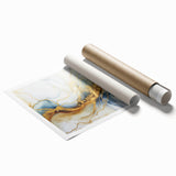 Elegant Abstract Wall Art - Fluid Gold and Blue Accents on Canvas