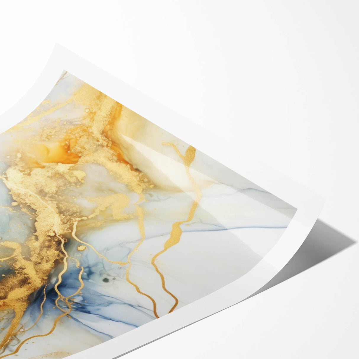 Elegant Abstract Wall Art - Fluid Gold and Blue Accents on Canvas