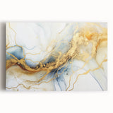 Elegant Abstract Wall Art - Fluid Gold and Blue Accents on Canvas