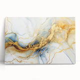 Elegant Abstract Wall Art - Fluid Gold and Blue Accents on Canvas