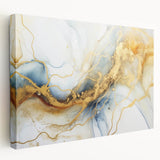 Elegant Abstract Wall Art - Fluid Gold and Blue Accents on Canvas
