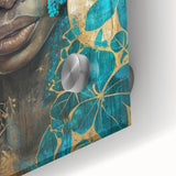 Glamorous Portrait Art - Gold and Teal Accents in Bold Abstract Style