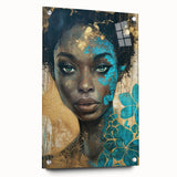 Glamorous Portrait Art - Gold and Teal Accents in Bold Abstract Style