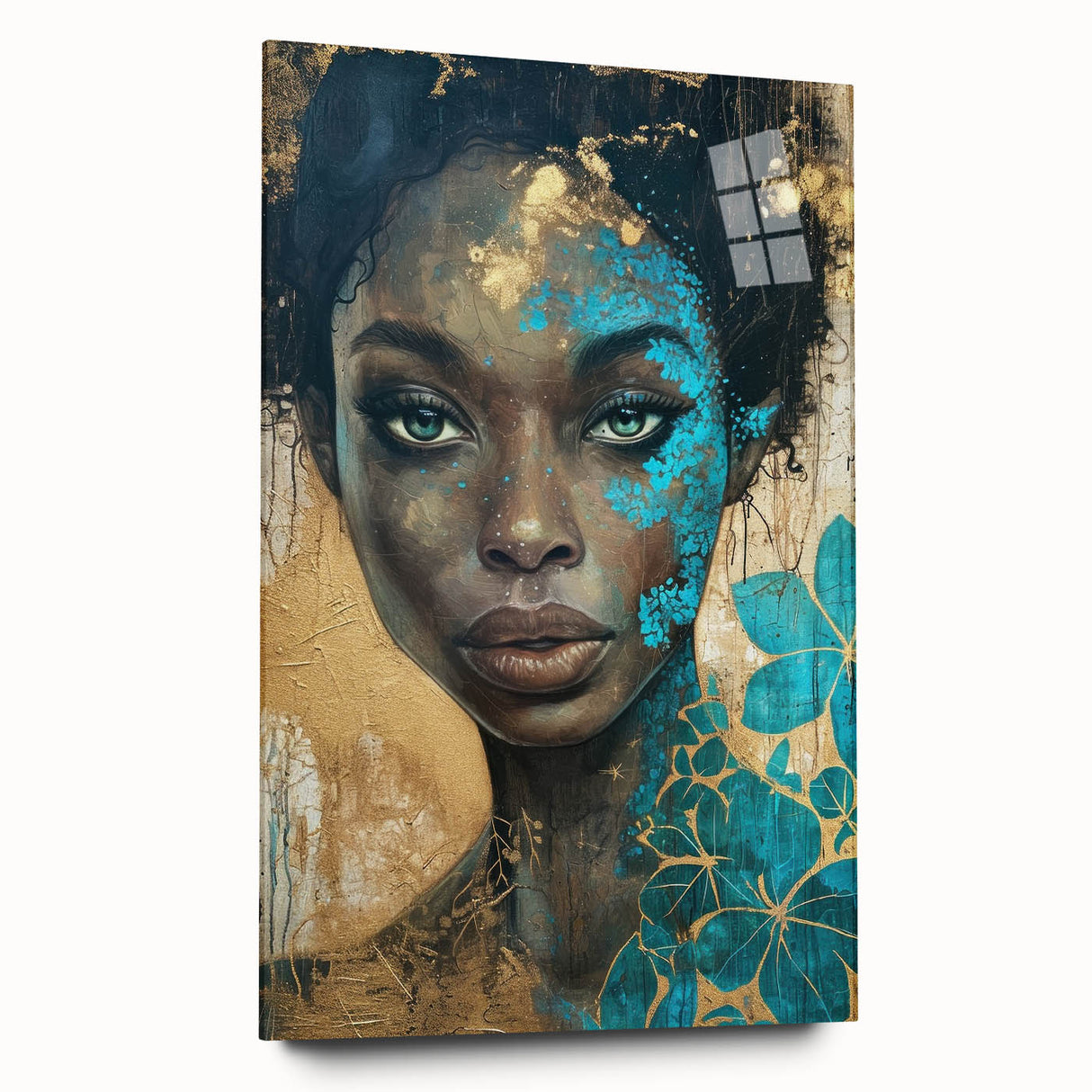 Glamorous Portrait Art - Gold and Teal Accents in Bold Abstract Style