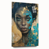 Glamorous Portrait Art - Gold and Teal Accents in Bold Abstract Style