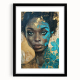 Glamorous Portrait Art - Gold and Teal Accents in Bold Abstract Style