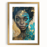 Glamorous Portrait Art - Gold and Teal Accents in Bold Abstract Style