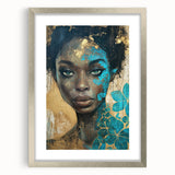 Glamorous Portrait Art - Gold and Teal Accents in Bold Abstract Style