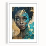 Glamorous Portrait Art - Gold and Teal Accents in Bold Abstract Style