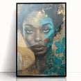 Glamorous Portrait Art - Gold and Teal Accents in Bold Abstract Style