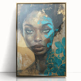 Glamorous Portrait Art - Gold and Teal Accents in Bold Abstract Style
