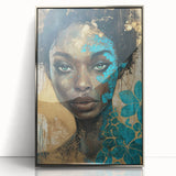 Glamorous Portrait Art - Gold and Teal Accents in Bold Abstract Style