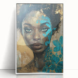 Glamorous Portrait Art - Gold and Teal Accents in Bold Abstract Style