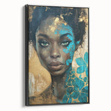 Glamorous Portrait Art - Gold and Teal Accents in Bold Abstract Style
