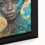 Glamorous Portrait Art - Gold and Teal Accents in Bold Abstract Style