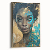 Glamorous Portrait Art - Gold and Teal Accents in Bold Abstract Style