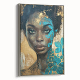 Glamorous Portrait Art - Gold and Teal Accents in Bold Abstract Style