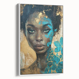 Glamorous Portrait Art - Gold and Teal Accents in Bold Abstract Style