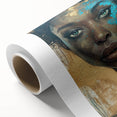 Glamorous Portrait Art - Gold and Teal Accents in Bold Abstract Style