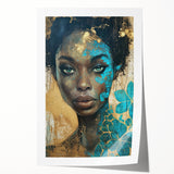 Glamorous Portrait Art - Gold and Teal Accents in Bold Abstract Style